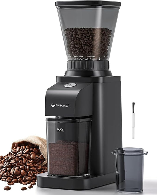 Anti-Static Espresso Grinder with Self-Cleaning Burr, 48 Precise Settings, Coffee Grinder for Home Use, Coffee Bean Grinder with Storage Box & Dosing Cup, Less Mess, More Flavor,Black