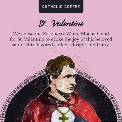 Catholic Coffee St. Valentine | Medium Roast Whole Bean Coffee – Raspberry & White Chocolate Notes | 12oz Bag – Sweet Catholic Gift for Loved Ones