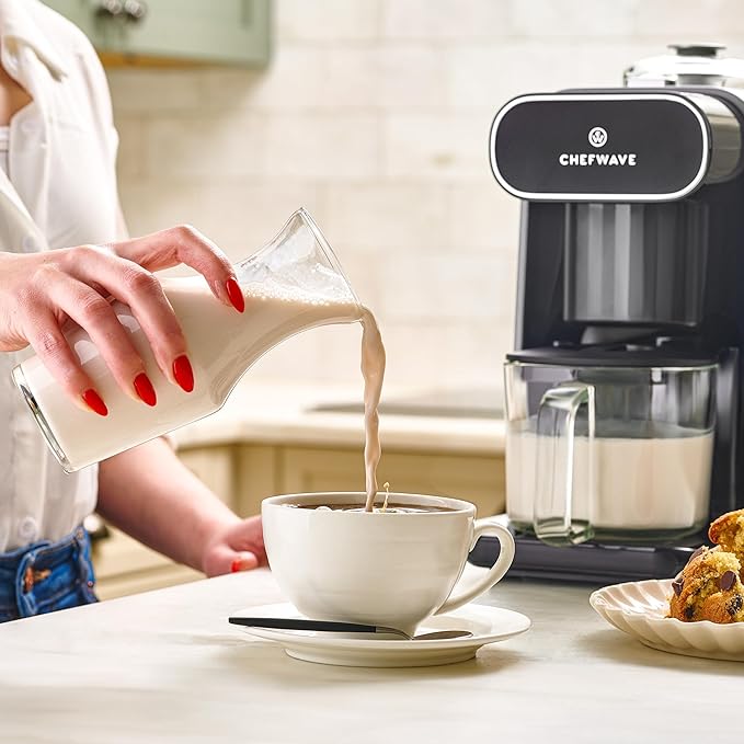 ChefWave Milkmade Non-Dairy Milk Maker (Silver/Black) – 6 Program, Auto-Clean Nut Milk Machine with Nut Platter (Almonds, Cashews, Walnuts, Hazelnuts) (2 Items)
