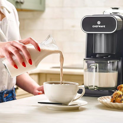 ChefWave Milkmade Non-Dairy Milk Maker (Silver/Black) – 6 Program, Auto-Clean Nut Milk Machine with Nut Platter (Almonds, Cashews, Walnuts, Hazelnuts) (2 Items)