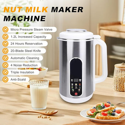 8 in 1 Nut Milk Maker, 40.6oz Stainless Steel Almond Milk Maker, Homemade Almond, Oat, Coconut, Plant Based Milks and Non Dairy Beverages