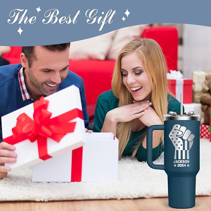 Personalized Tumbler with Pictures Text Name, Custom Double Wall Insulated Tumbler, 20oz Coffee Tumbler with lid and straw, Personalized Birthday Gifts for Women Men Friend Christmas (40oz Engraved)