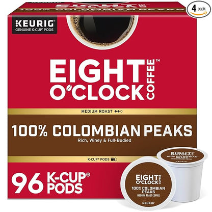 Eight O'Clock Coffee Colombian Peaks Keurig Single-Serve K-Cup Pods, Medium Roast Coffee, 96 Count (Pack of 4)