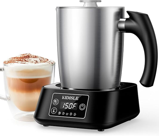 5-in-1 Milk Frother and Steamer, 17oz Detachable Frother with Adjustable Temperature, Stainless Steel Milk Steamer, Hot & Cold Foam Maker for Coffee, Latte, Hot Chocolate, Dishwasher Safe