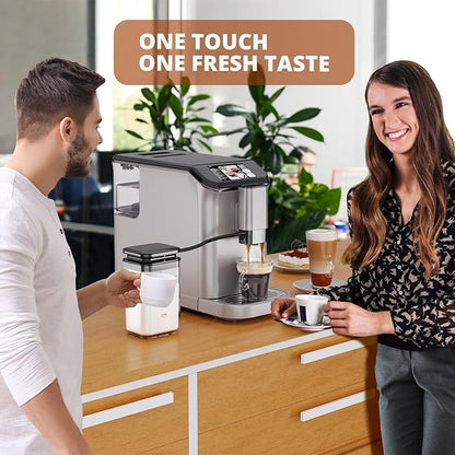 Full Automatic Espresso Machine with Touchscreen, 20-Bar Espresso Machine with Grinder & Milk Frother, 1.5l Removable Water Tank ＆ 15 Grind Settings, for Cappuccino, Latte & Espresso