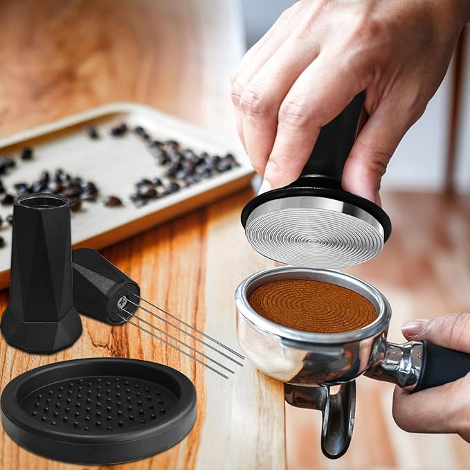 58mm Espresso Accessories Kit, Espresso Tamper Tools, 58mm Tamper with Espresso Distribution Tool and Silicone Tamper Mat, Coffee Tamper Set, Espresso Machine Accessories for 58mm Portafilters