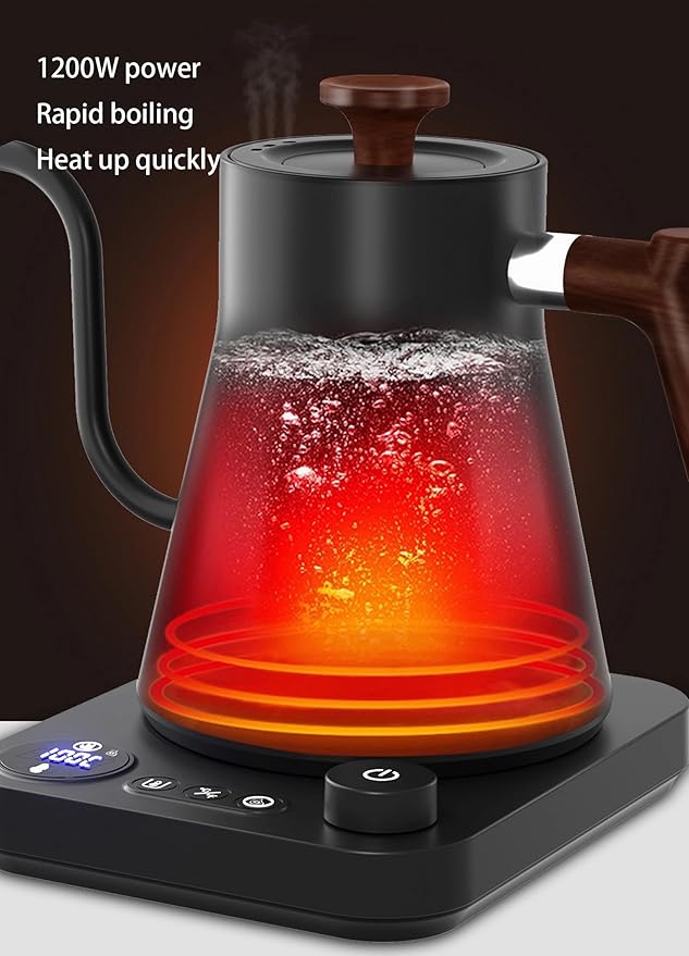 Electric Kettles, Gooseneck Electric Kettle, ±1℉ Temperature Control, Stainless Steel Inner, Quick Heating, for Pour Over Coffee, Brew Tea, Boil Hot Water, 0.9L (Black)