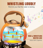 Tea Kettle Stovetop, 3.2Qt Stainless Steel Tea pots with Wood Grain Handle Food Grade Whistling Tea kettle,Induction/Gas Stoves (Orange-Red Gradient)