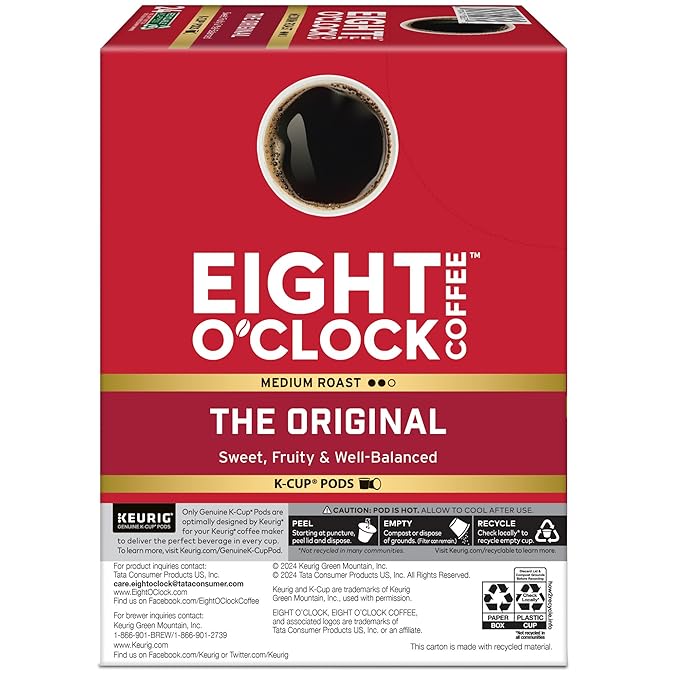 Eight O'Clock Coffee The Original Keurig Single-Serve K-Cup Pods, Medium Roast Coffee, 96 Count (4 Packs of 24)
