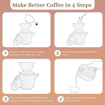 AZYM Pour Over Coffee Maker Set,with Lid and V60 Paper Coffee Fliters 20 Counts,High Heat Resistant Vintage Coffee Carafe Dripper Set for Home Café Restaurant Camping Hiking(Yellow)