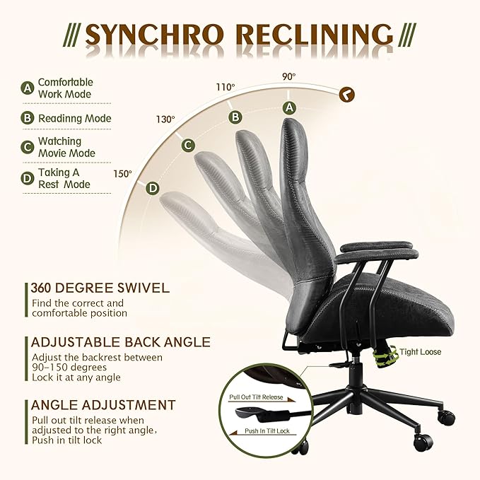 High Back Office Chair,Modern Swivel Office Chair,Black Suede Fabric Gaming Chair,Height Adjustable Home Office Desk Chair with Lumbar Support
