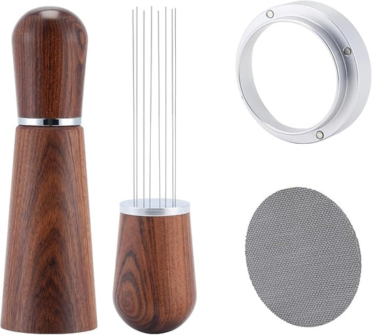 53.5mm Espresso Accessories Kit,316 Stainless Steel WDT Tool Espresso,Dosing Funnel and Puck Screen Set，Espresso Distribution Tool,Espresso Coffee Stirrer for Barista