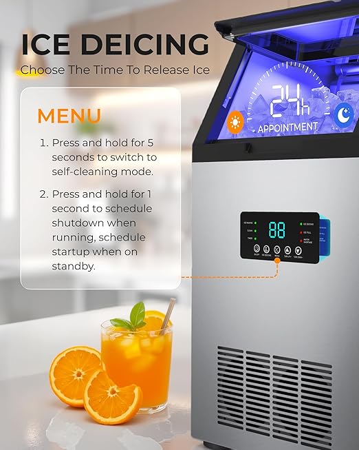 Commercial Ice Maker Machine 120LBS/Day, Undercounter Ice Makers30LBS Storage Bin and 45 Ice Trays, Icemaker Machine Double Water Inlet with Water Line, Ice Scoop