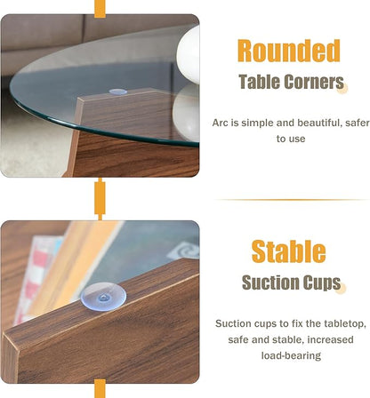 41" Oval Glass Coffee Table with Tempered Glass Top and MDF Base, Diagonal Fan-Shaped Tray Design Table Leg Simple & Modern Center Table for Living Room Office Apartment Walnut