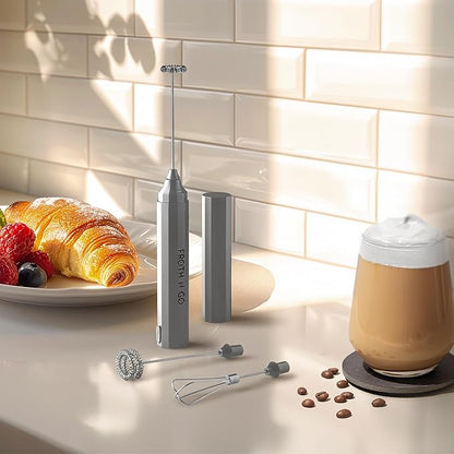 Zulay Froth N Go Milk Frother Rechargeable - 3-in-1 Frother Wand With Case & USB-C Charger - Comes With 3 Whisk Attachments for Latte, Cappuccino, Matcha, Protein Shakes - Silver