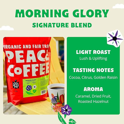 Peace Coffee Morning Glory Signature Blend | 5 lb Ground Light Roast | Organic Fair Trade | Smooth, Mild Flavor | Shade Grown, Fresh Roasted