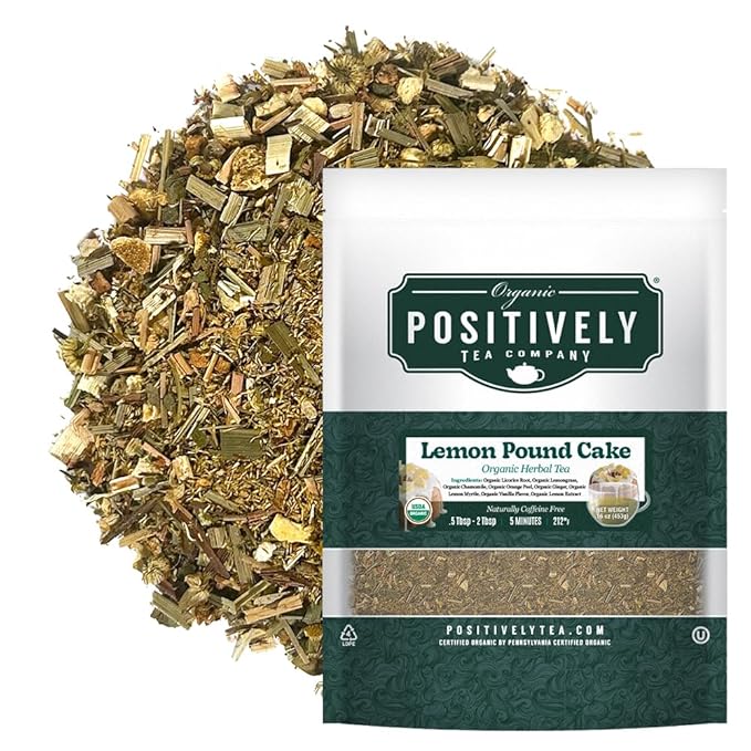 Organic Positively Tea Company, Lemon Pound Cake, Herbal Tea, Loose Leaf, 16 Ounce