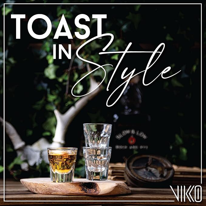 Vikko 1 Ounce Shot Glasses: Set of 12 Small Liquor and Spirit Glasses - Durable Tequila Bar Glasses For Alcohol and Espresso Shots - 12 Piece Mini Shooter Glass Set (Maracco)