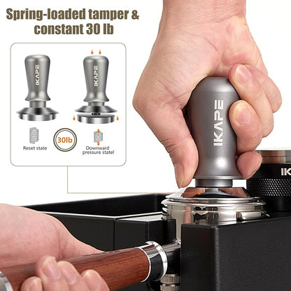 IKAPE 51MM Palm Espresso Tamper, Premium Barista Coffee Tamper with Calibrated Spring Loaded, 100% Flat Stainless Steel Base Tamper for Espresso Machine