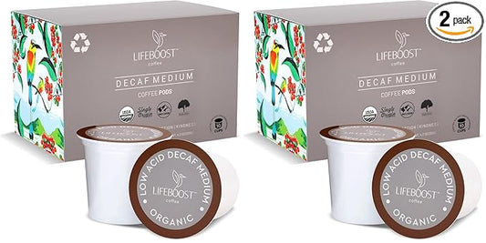 Lifeboost Organic Decaf Coffee K Cups - Low Acid Single Origin Non-GMO Mold Free Decaf Coffee Pods Compatible with Keurig & Keurig 2 - No Mycotoxins or Pesticides - 10 Count (Pack of 2)