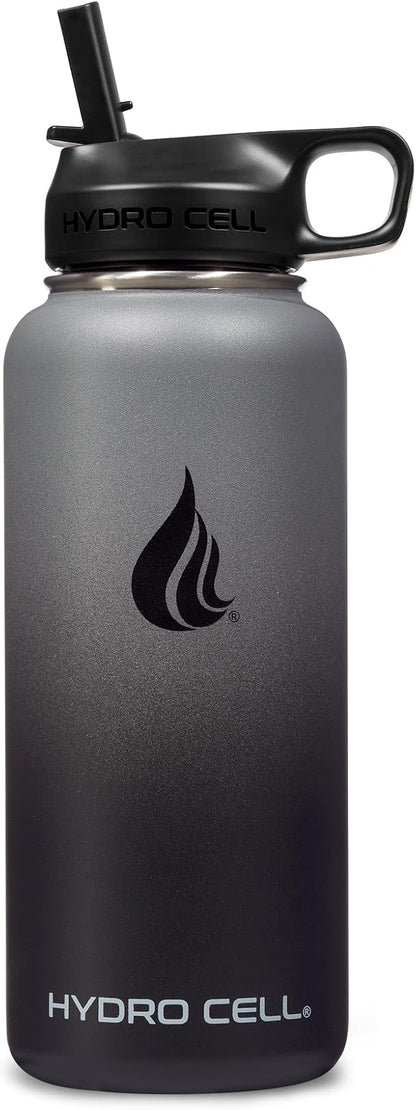 HYDRO CELL Stainless Steel Insulated Water Bottle with Straw - For Cold & Hot Drinks - Metal Vacuum Flask with Screw Cap and Modern Leakproof Sport Thermos for Adults (Graphite/Black 32oz)