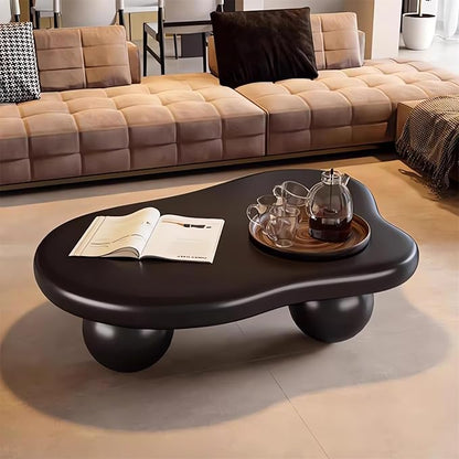 Cute Cloud Coffee Table, Modern Coffee Tables for Living Room, Easy Assembly, Round Edge Irregular Tea Table End Table, Funky Contemporary Low Coffee Table for Bedroom (Black Cloud, L41)