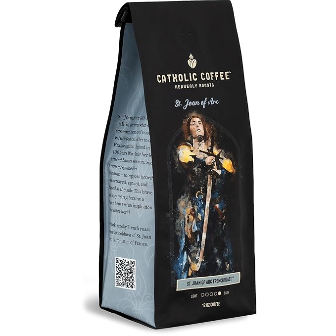 Catholic Coffee St. Joan of Arc | French Blend Dark Roast Whole Bean Coffee – Dark Chocolate & Fig Notes | 12oz Bag – Catholic Gift Inspired by a Heroic Saint