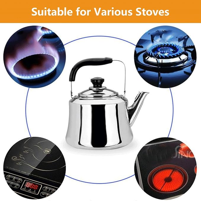 Stainless Steel Whistling Tea Kettle, Stove Top Whistling Tea Pot, Cute Candy Colors Teakettles with Ergonomic Handle for Gas, Induction, Electric Stove Tops ( Color : OneColor , Size : 2 liter )