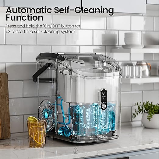 Nugget Ice Maker Countertop with Self-Cleaning Function, Sonic Ice Machine with Handle, 35Lbs/24H, Compact Design for Home/Office Use(Black)