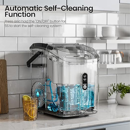Nugget Ice Maker Countertop with Self-Cleaning Function, Sonic Ice Machine with Handle, 35Lbs/24H, Compact Design for Home/Office Use(Black)