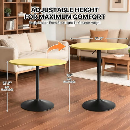 Magshion 31" Round Bar Table Height Adjustable 26"-35" Pub Table with Enlarged Base for Living Room Patio Bistro, Yellow