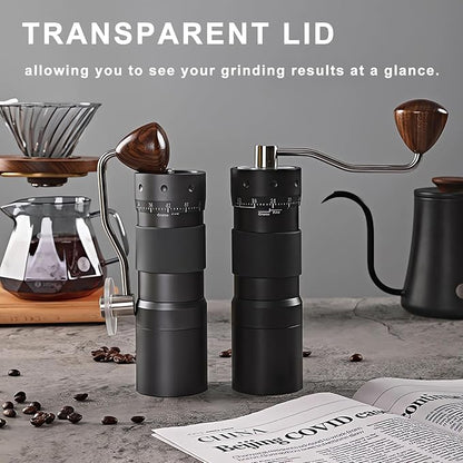 Manual Coffee Grinder Seven Star Mill Stainless Steel Mill, transparent lid Coffee Grinder with Outside Adjustable Grind Settings Portable with Magnetic Bean Compartment(Black)
