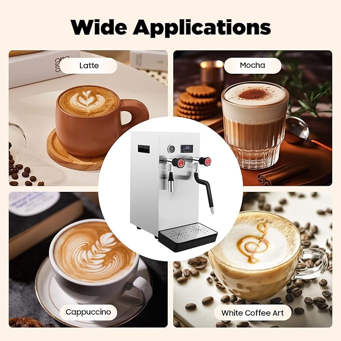 8L/ 2.1Gal Commercial Milk Frother, 110V 2500W Steam Boiling Water Frothing Machine with LED Display, Stainless Steel Milk Foam Maker for Tea/Coffee Shop, Bar