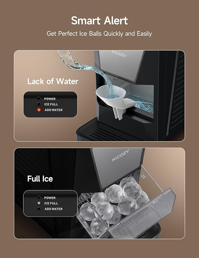 HiCOZY B1 Clear Ice Ball Maker Countertop,Sphere Ice Maker with IcyGem Technology,2 Ice Balls in 60Mins,40 pcs/Day, Self-Cleaning Ice Machine with Ice Tong for Cocktails, Whiskey & Bourbon