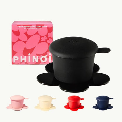 [Holiday Gift] Vietnamese Phin Filter, Plastic Reusable Pour Over Coffee Dripper, Single Cup Coffee Filter with Flower Design for Manual Brewing, Gift for Christmas Thankgiving (Black)