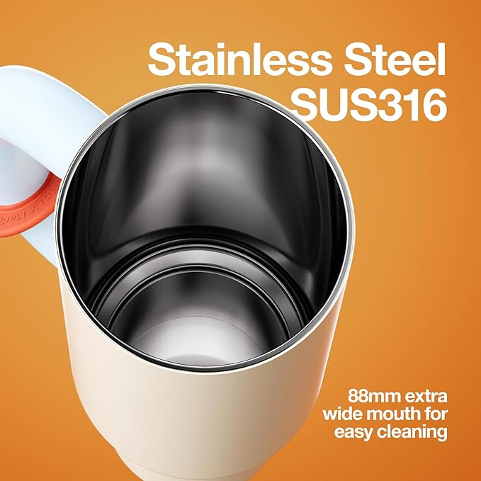 BaWang Insulated Stainless Steel Tumbler | Tumbler with Handle and Straw 33oz | Cup Holder Friendly for Travel | Leakproof Water Bottle | BPA-Free | 316 stainless steel liner| white＆blue