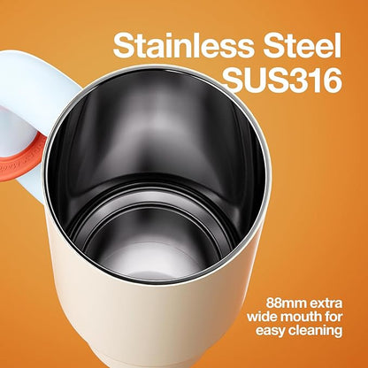 BaWang Insulated Stainless Steel Tumbler | Tumbler with Handle and Straw 33oz | Cup Holder Friendly for Travel | Leakproof Water Bottle | BPA-Free | 316 stainless steel liner| white＆blue