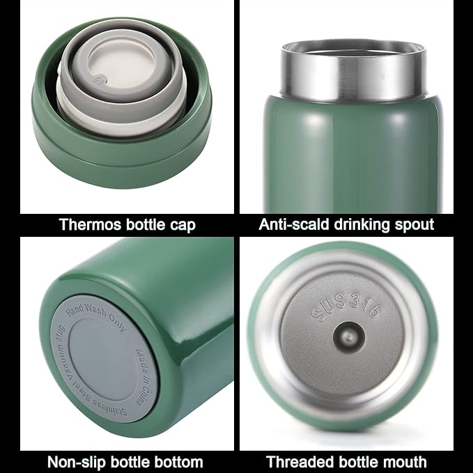 Mini Thermos Cute Water Bottle - 7 oz Tiny Insulated Vacuum 18/10 Stainless Steel Small Flask - Leak Proof & Spill Proof & Keeps Cold and Hot for Drink, Coffee, Tea - Green