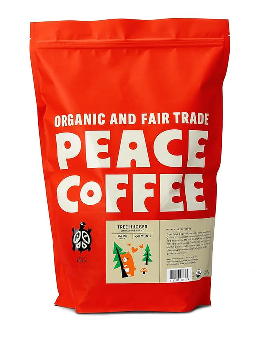 Peace Coffee Tree Hugger Signature Blend | 5 lb Ground Dark Roast | Organic Fair Trade | Soft, Smooth Flavor | Shade Grown, Fresh Roasted