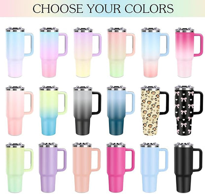 Personalized 40 oz Tumbler with Handle and Straw, Custom Tumbler with Picture, Text, Stainless Steel Travel Coffee Mug Cup, Personalized Gifts For Women Men Birthday Anniversary Wedding Gifts