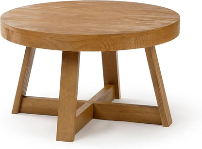 Plank+Beam Classic Round Coffee Table, 30 Inch Farmhouse Coffee Table, Rustic Mini Center Tables for Small Spaces, Small Living Space Tea Table, Pecan Wirebrush