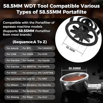 IKAPE Espresso Coffee V3 WDT Tool, 58mm Stirrer Distribution Tool, Equipped with 9-needle Stirrer, Adjustable Needle Height, Coffee Stirrer with Dosing Funnel & Stand
