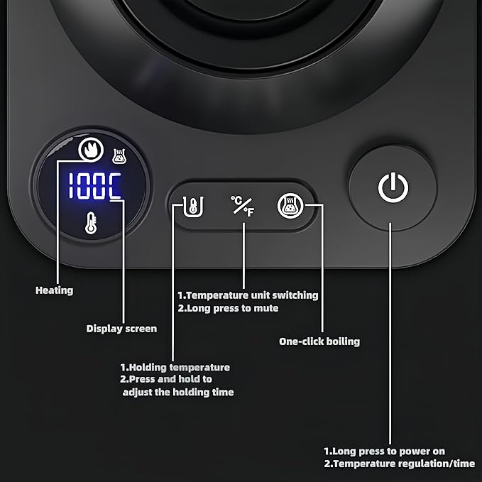 Gooseneck electric kettle,Auto Boil Detection, with Variable Temperature Control, Stainless Steel Inner, Ultra-Quiet 304 Stainless Steel,1200W Quick Heating, for Coffee, Tea & Milk, 0.9L(Black)