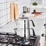Load image into Gallery viewer, Karaca Fiona Stainless Steel Turkish Teapot Set XL, 1L Tea Pot &amp; 2L Water Tank (Kettle), Stove Top/Induction Compatible, Elegant Silver Design, Easy to Clean, Non-Flammable Handles
