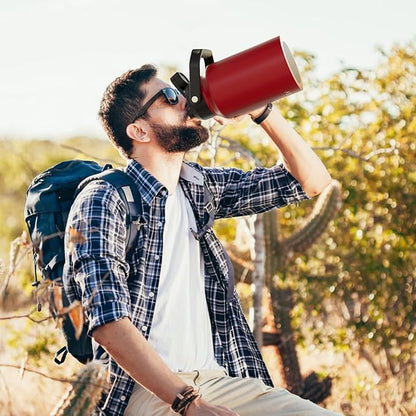 Half Gallon Water Bottle Insulated(Cold for 48 Hrs),BPA Free&Leak Proof,64oz Stainless Steel Water Jug/Flask,Big thermo,Large Water Bottle with Handle for Gym,Hiking,Camping,Red