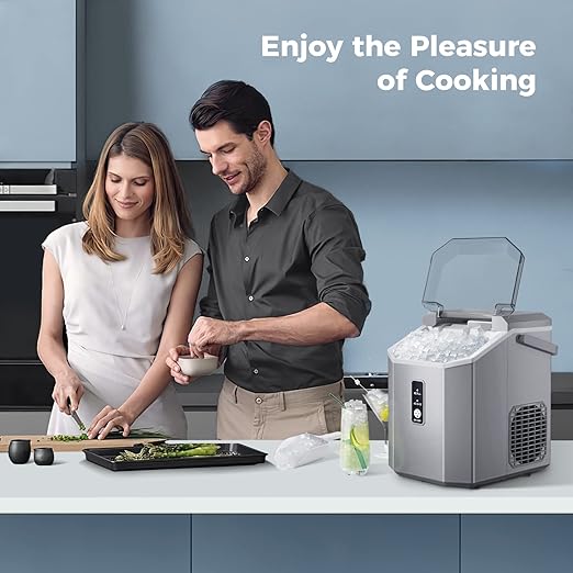 AGLUCKY Nugget Ice Maker Countertop, Portable Crushed Ice Maker Machine with Handle, 35lbs/24H, One-Click Operation, Self Cleaning Ice Machine for Home/Kitchen/Office(Grey)