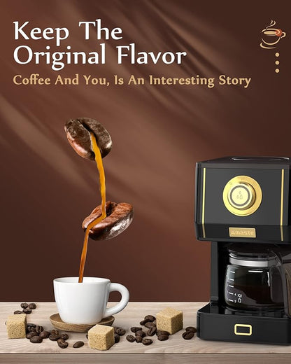 Amaste Coffee Maker, 25 Oz Drip Retro Style Coffee Machine with Glass Coffee Pot with Reusable Coffee Filter & Three Brewing Modes, 30minute-Warm-Keeping, CM 1003AE-Black