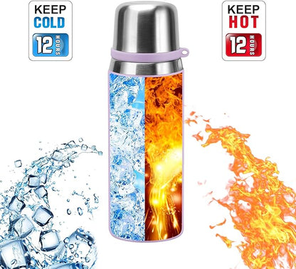 Stainless Steel thermo Bottles with cup 700ml/23.7oz Vacuum Insulated Bottle for hot and cold coffee drink water thermo flask with cup.(Purple,700ml)