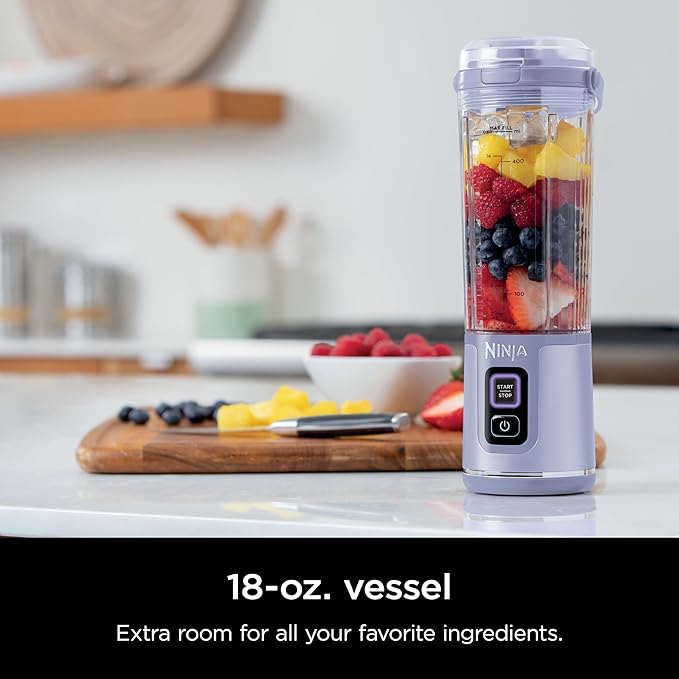 Ninja Blast Portable Blender, Cordless, 18oz. Vessel, Personal Blender For-Shakes and Smoothies, BPA Free, Leakproof-Lid and Sip Spout, USB-C Rechargeable, Dishwasher Safe Parts, Lavender, BC151ML