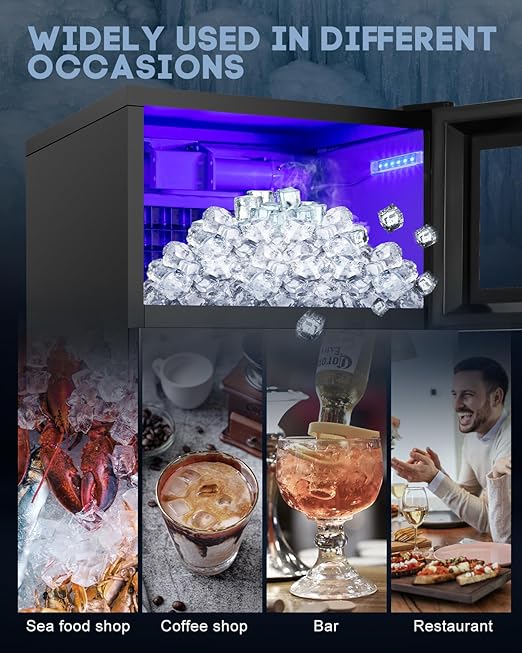 Upgraded Commercial Ice Maker - 130LBS/24H with 35LBS Storage Bin, 15" Wide Frosted Black Undercounter/Freestanding Ice Machine for Home Bar & Outdoor Use - Produces 45 Ice Cubes